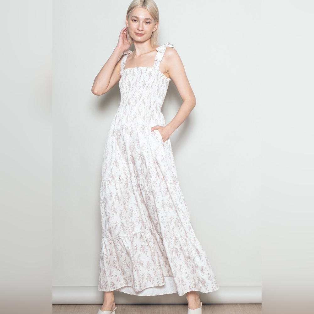 Pinkblush Maternity Dress NWT Shoulder Tie Maxi Ivory Floral - Picture 5 of 5